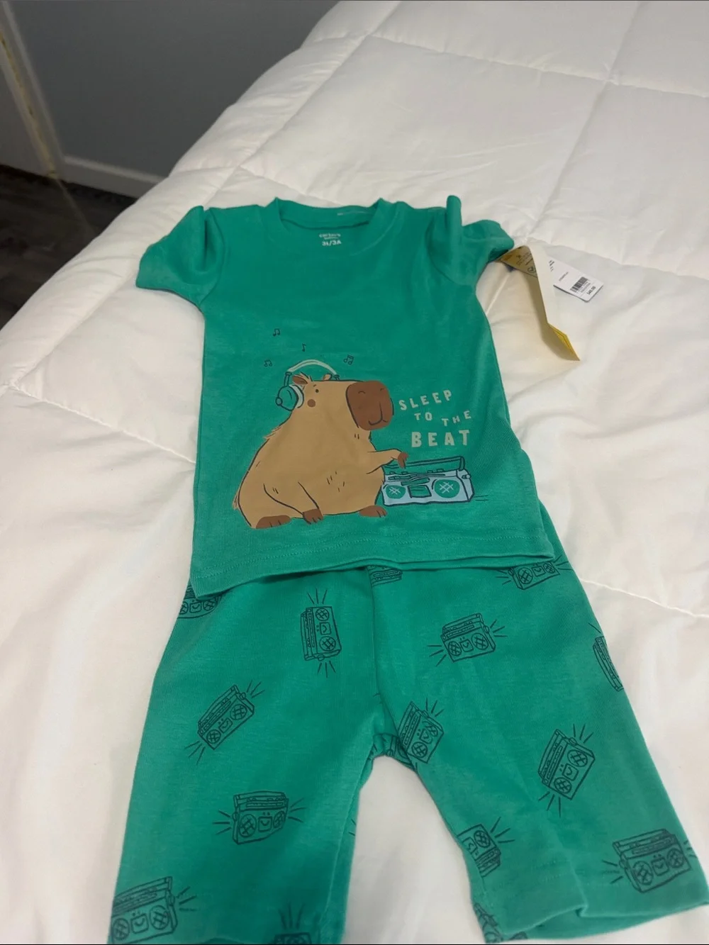 Carter's Teal Green Bear 'Sleep to the Beat' Pajama Set